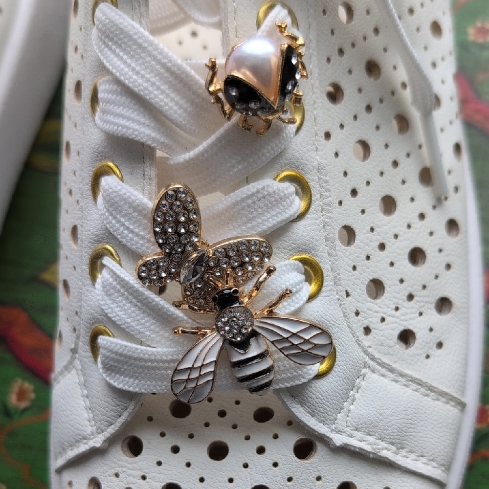 DV by Dolce Vita White Laser-Cut Sneakers with Gold Bee Charms - Picture 9 of 9